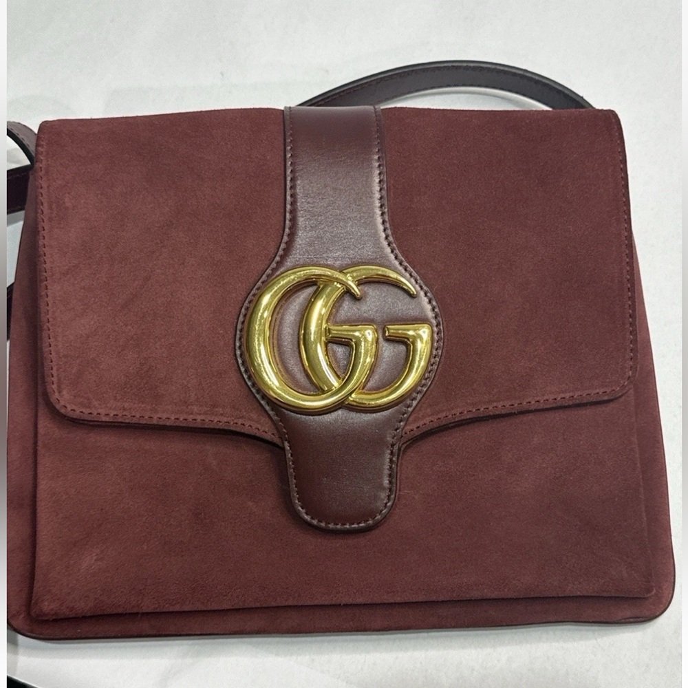 Gucci GG Marmont Burgundy Suede Shoulder Bag Authentic Italy 550126